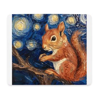 Écureuil, Van Gogh, Nuit étoilée - Tapis de souris (format paysage) - blanc - Devant