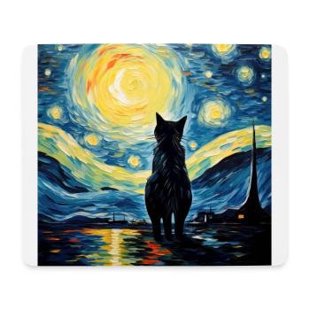 Cat, Cat Motif, Van Gogh, Starry Night - Mouse Pad (horizontal) - white - Front