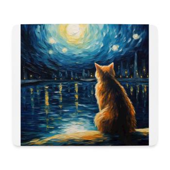 Chat, Motif De Chat, Van Gogh, Nuit Étoilée - Tapis de souris (format paysage) - blanc - Devant