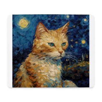 Chat, Motif De Chat, Van Gogh, Nuit Étoilée - Tapis de souris (format paysage) - blanc - Devant
