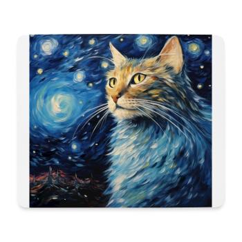 Chat, Motif De Chat, Van Gogh, Nuit Étoilée - Tapis de souris (format paysage) - blanc - Devant