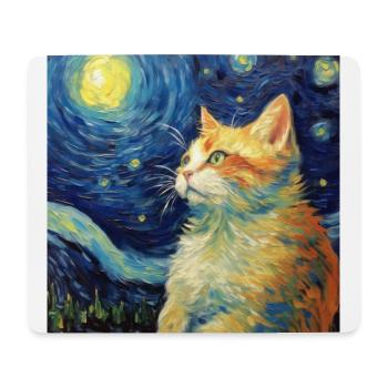 Cat, Cat Motif, Van Gogh, Starry Night - Mouse Pad (horizontal) - white - Front
