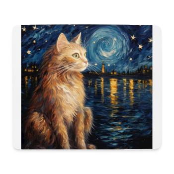 Chat, Motif De Chat, Van Gogh, Nuit Étoilée - Tapis de souris (format paysage) - blanc - Devant