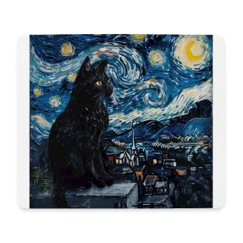 Chat, Motif De Chat, Van Gogh, Nuit Étoilée - Tapis de souris (format paysage) - blanc - Devant