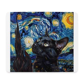 Cat, Cat Motif, Van Gogh, Starry Night - Mouse Pad (horizontal) - white - Front