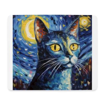 Chat, Motif De Chat, Van Gogh, Nuit Étoilée - Tapis de souris (format paysage) - blanc - Devant