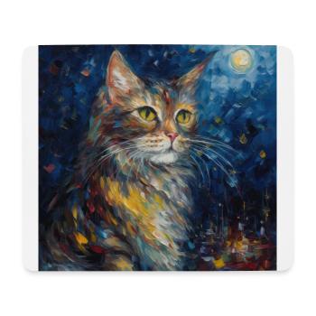 Cat, Cat Motif, Van Gogh, Starry Night - Mouse Pad (horizontal) - white - Front