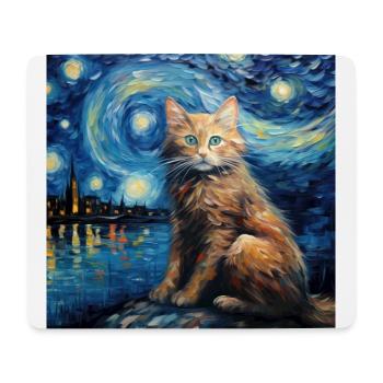 Cat, Cat Motif, Van Gogh, Starry Night - Mouse Pad (horizontal) - white - Front