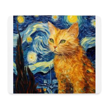 Chat, Motif De Chat, Van Gogh, Nuit Étoilée - Tapis de souris (format paysage) - blanc - Devant