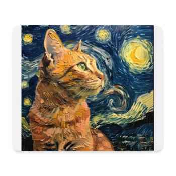 Cat, Cat Motif, Van Gogh, Starry Night - Mouse Pad (horizontal) - white - Front