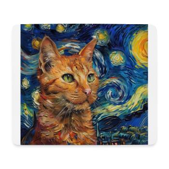 Cat, cat motif, van gogh, starry night - Mouse Pad (horizontal) - white - Front