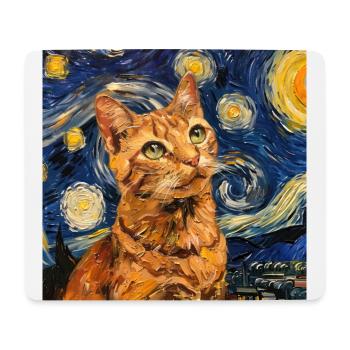 Chat, Motif De Chat, Van Gogh, Nuit Étoilée - Tapis de souris (format paysage) - blanc - Devant