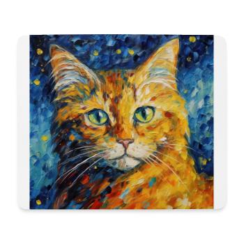 Chat, Motif De Chat, Van Gogh, Nuit Étoilée - Tapis de souris (format paysage) - blanc - Devant