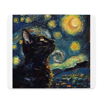 Cat, Cat Motif, Van Gogh, Starry Night - Mouse Pad (horizontal) - white - Front