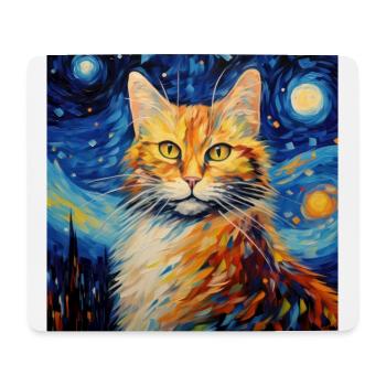 Cat, cat motif, van gogh, starry night - Mouse Pad (horizontal) - white - Front