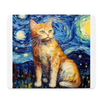 Cat, Cat Motif, Van Gogh, Starry Night - Mouse Pad (horizontal) - white - Front