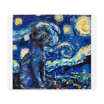 Cat, Cat Motif, Van Gogh, Starry Night - Mouse Pad (horizontal) - white - Front