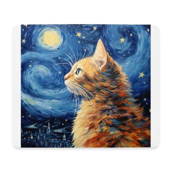 Cat, Cat Motif, Van Gogh, Starry Night - Mouse Pad (horizontal) - white - Front