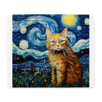 Cat, Cat Motif, Van Gogh, Starry Night - Mouse Pad (horizontal) - white - Front