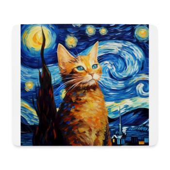 Cat, Cat Motif, Van Gogh, Starry Night - Mouse Pad (horizontal) - white - Front