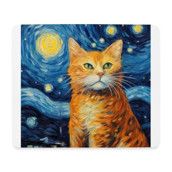 Chat, Motif De Chat, Van Gogh, Nuit Étoilée - Tapis de souris (format paysage) - blanc - Devant