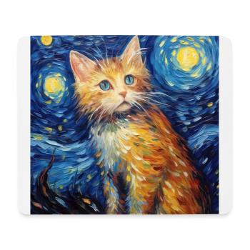 Chat, Motif De Chat, Van Gogh, Nuit Étoilée - Tapis de souris (format paysage) - blanc - Devant