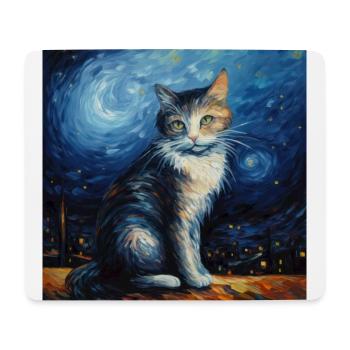 Cat, cat motif, van gogh, starry night - Mouse Pad (horizontal) - white - Front