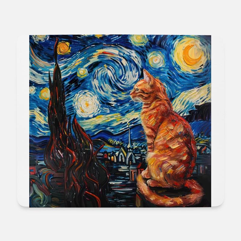 Katze, katzenmotiv, van gogh, sternennacht - Mousepad (Querformat) - Weiß