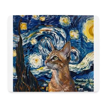 Chat, Motif De Chat, Van Gogh, Nuit Étoilée - Tapis de souris (format paysage) - blanc - Devant