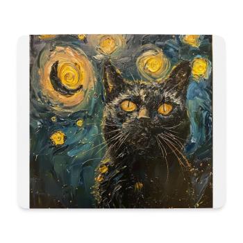 Chat, Motif De Chat, Van Gogh, Nuit Étoilée - Tapis de souris (format paysage) - blanc - Devant