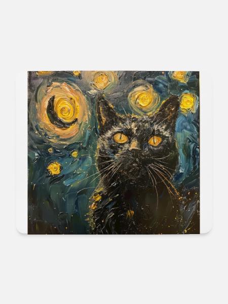 Katze, katzenmotiv, van gogh, sternennacht - Mousepad (Querformat) - Weiß