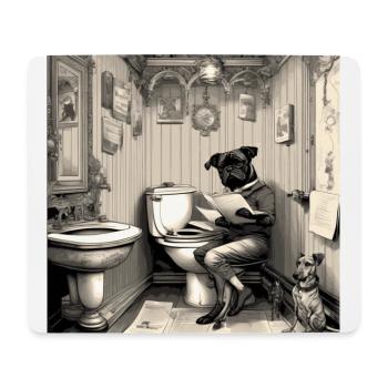 Dog reading newspaper in bathroom ,retro look - Mouse Pad (horizontal) - white - Front