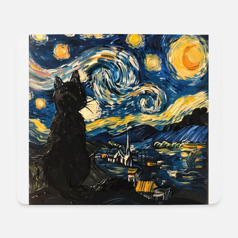 Katze, katzenmotiv, van gogh, sternennacht - Mousepad (Querformat) - Weiß