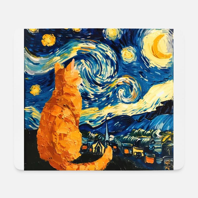 Katze, katzenmotiv, van gogh, sternennacht - Mousepad (Querformat) - Weiß