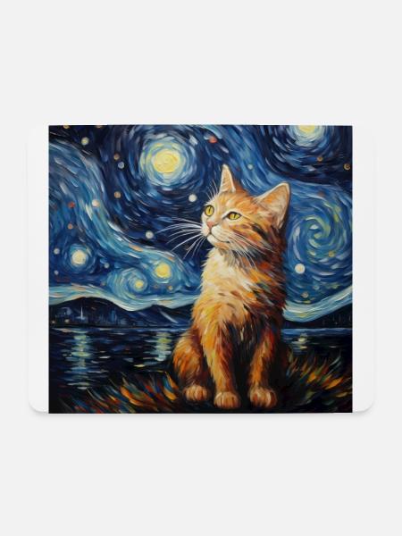 Katze, katzenmotiv, van gogh, sternennacht - Mousepad (Querformat) - Weiß