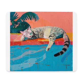 Chat, motif chat, pop art, cadeau, idée cadeau - Tapis de souris (format paysage) - blanc - Devant