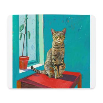 Chat, motif chat, pop art, cadeau, idée cadeau - Tapis de souris (format paysage) - blanc - Devant