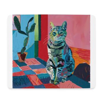 Chat, motif chat, pop art, cadeau, idée cadeau - Tapis de souris (format paysage) - blanc - Devant