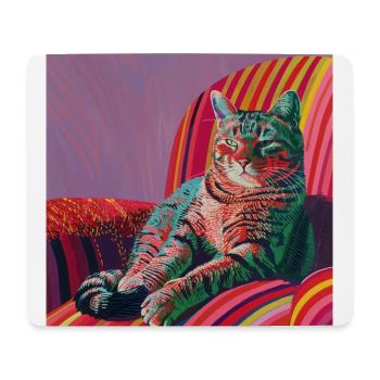 Chat, motif chat, pop art, cadeau, idée cadeau - Tapis de souris (format paysage) - blanc - Devant