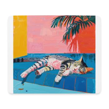 Chat, motif chat, pop art, cadeau, idée cadeau - Tapis de souris (format paysage) - blanc - Devant