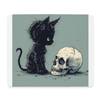 Chaton gothique Emo mignon et crâne - Tapis de souris (format paysage) - blanc - Devant