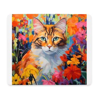 chat, motif de chat, fleurs, cadeau, idée cadeau - Tapis de souris (format paysage) - blanc - Devant
