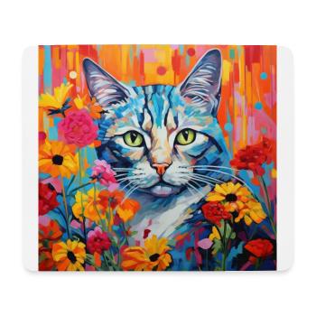 Katze, katzenmotiv, blumen, geschenk, geschenkidee - Mousepad (Querformat) - Weiß - Vorne