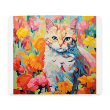 chat, motif de chat, fleurs, cadeau, idée cadeau - Tapis de souris (format paysage) - blanc - Devant