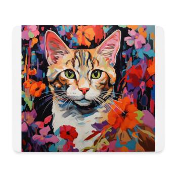 chat, motif de chat, fleurs, cadeau, idée cadeau - Tapis de souris (format paysage) - blanc - Devant