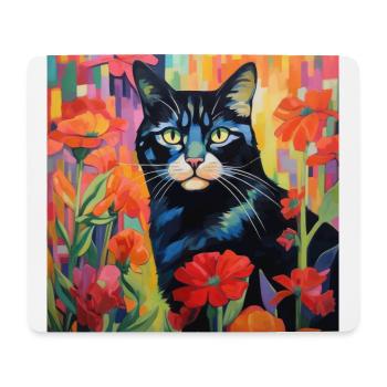 chat, motif de chat, fleurs, cadeau, idée cadeau - Tapis de souris (format paysage) - blanc - Devant
