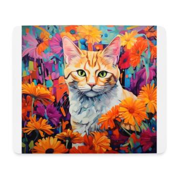 Katze, katzenmotiv, blumen, geschenk, geschenkidee - Mousepad (Querformat) - Weiß - Vorne