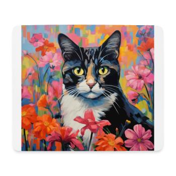 chat, motif de chat, fleurs, cadeau, idée cadeau - Tapis de souris (format paysage) - blanc - Devant