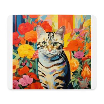 chat, motif de chat, fleurs, cadeau, idée cadeau - Tapis de souris (format paysage) - blanc - Devant