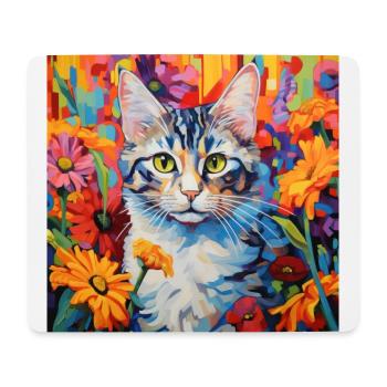 chat, motif de chat, fleurs, cadeau, idée cadeau - Tapis de souris (format paysage) - blanc - Devant
